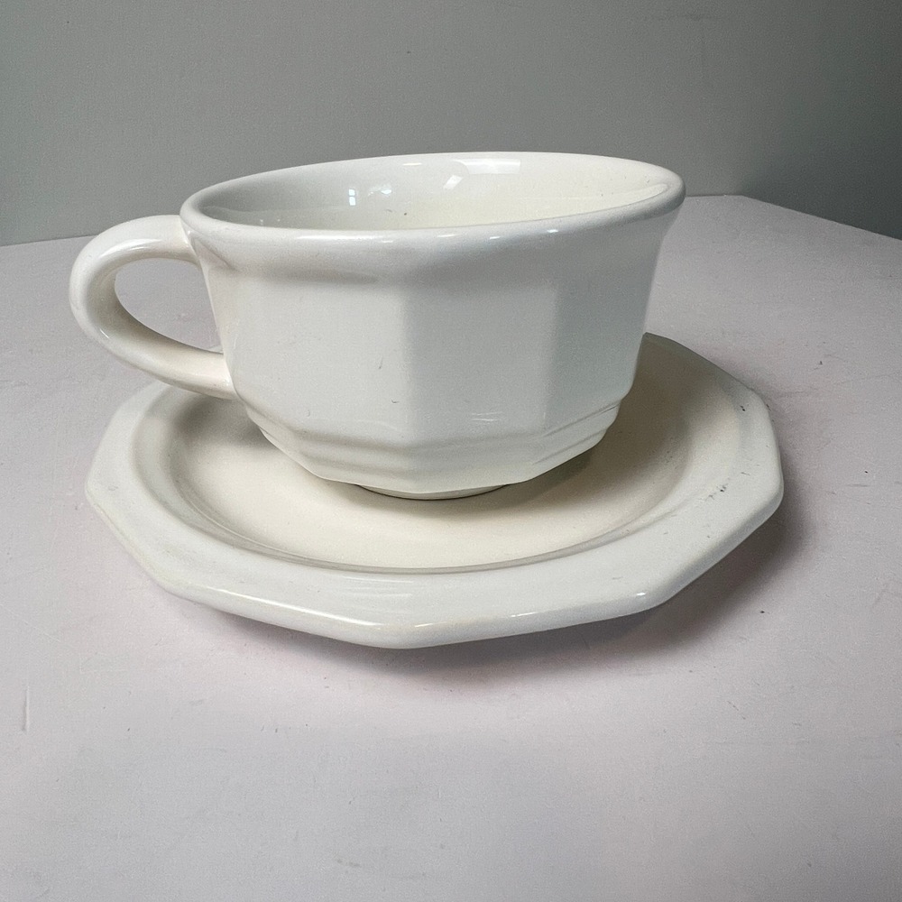 Pfaltzgraff Heritage White Cup and Saucer Set Stoneware Octagonal Farmhouse